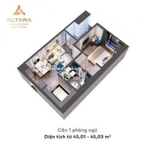 Bán căn hộ altara chỉ 1,5tỷ đến 45m2,full nội thất