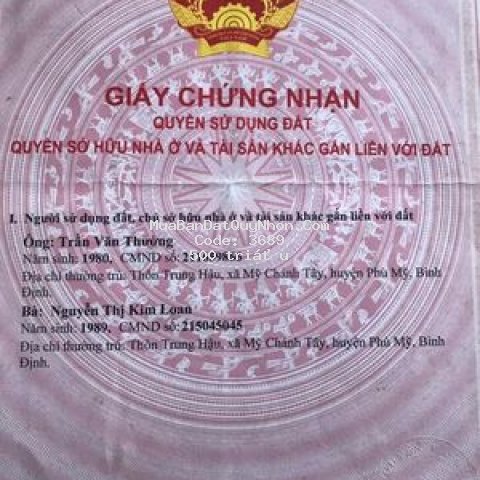 Bán đất mặt tiền liên xã mỹ chánh tây, phù mỹ