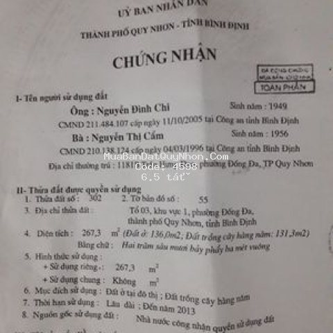 Bán đất trần hưng đạo 267m2