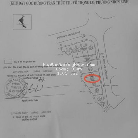 Bán đất mặt tiền đường võ trọng lo, tp quy nhơn