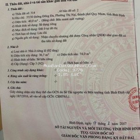 Bán nhà đường đống đa tp quy nhơn
