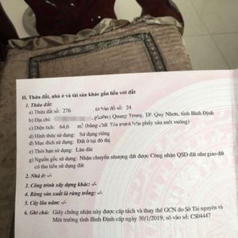 đất nội bộ ô tô thành phố qui nhơn 64m2