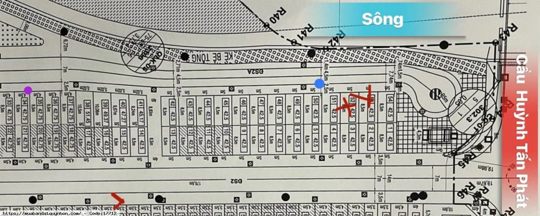 Bán đất cầu 2 Hà Thanh_P Đống Đa_TP Quy Nhơn - dt 42m2 view sông giá bán 2 tỷ 459 triệu 