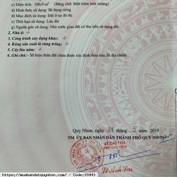 Bán đất sau trường Đại Học Quang Trung_P Nhơn Phú_TP Quy Nhơn - Lô sạch đẹp ko cống, trụ - Diện tích 100m2 ngang 5m, vuông vức 