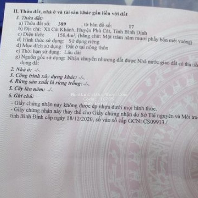 Bán đất thổ cư cát khánh , phù cát