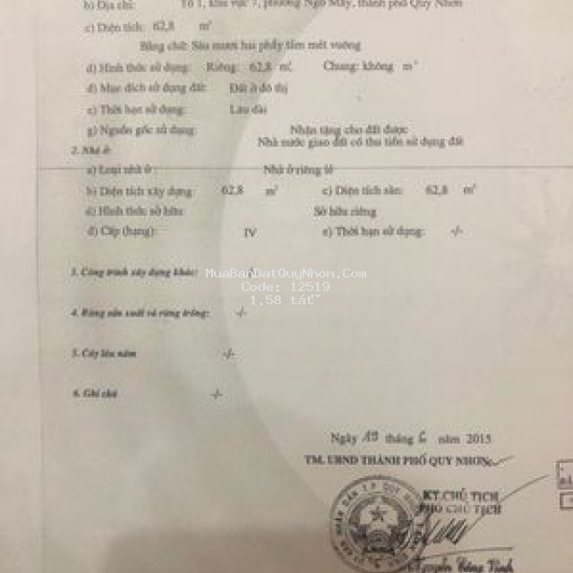 Bán gấp đất full thổ cư tt thành phố quy nhơn