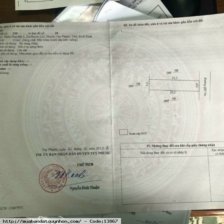 Bán lô đất gần cầu Bà Gi_Phước Lộc_Tuy Phước, đường ô tô vô tận đất  - Diện tích 116m2 ngang 5m) vuông vức  - Giá 650 triệu