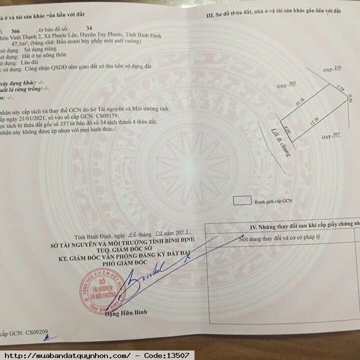 Bán lô đất gần nhà tưởng niệm ĐÀO TẤN_VĨNH LỘC 2_PHƯỚC LỘC_TUY PHƯỚC. Cách quốc lộ 40m. - Diện tích 47,1m2 ngang 4m - Giá 500 tr thương lượng nhẹ 