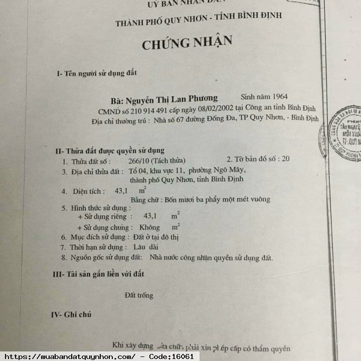 Bán nhà hẻm Võ Văn Dũng_P Ngô Mây_TP Quy Nhơn - Diện tích: 43m2 ngang 3,5m - Kết cấu: nhà mê lỡ, đầy đủ công năng - Vị trí: nhà gần trường, gần chợ, gần siêu thị, khu an & tiện ích. - Giá bán: 1 tỷ 900 triệu (thương lượng)