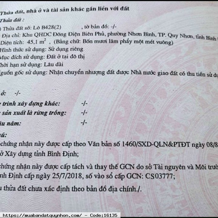 Bán nhà mặt tiền đường Lê Đình Lý_P Nhơn Bình_Quy Nhơn  - Diện tích: 45,1m2 ngang 4,1m vuông vức - Kết cấu: nhà Cấp 4, 2p ngủ, 1p khách, 1bếp, 1 toilet. Nhà mới  - Giá 2 tỷ 500 triệu