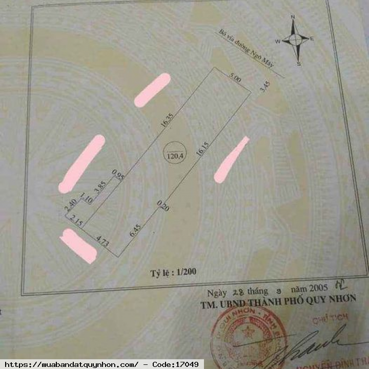 Bán nhà mặt tiền đường Ngô Mây_P Ngô Mây_TP Quy Nhơn - Diện tích: 120,4m2 - Hướng: Đông Bắc - Giá: 10 tỷ 800 triệu