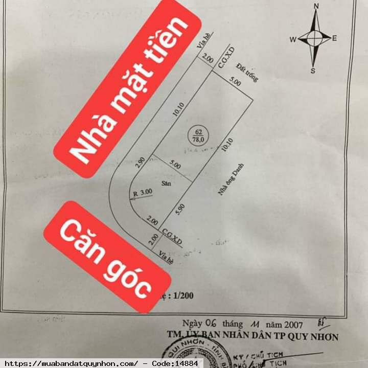 Bán nhà mặt tiền phường Quang Trung_TP Quy Nhơn - Diện tích: 78m2 ngang 5m - Hiện trạng: nhà cấp 4 - Vị trí: nhà gần trường học, gần chợ, khu an ninh thuận tiện mọi nhu cầu - Pháp lý: sổ đỏ - Hướng: Tây Nam & Tây Bắc - Giá bán 4 tỷ 500 triệu (thương lượng
