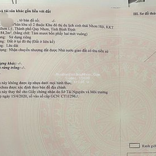 Chính chủ cần bán nhanh lô đất biển ,đã có sổ