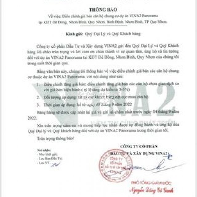 Chung cư vina2 panorama quy nhơn tăng giá 5/9