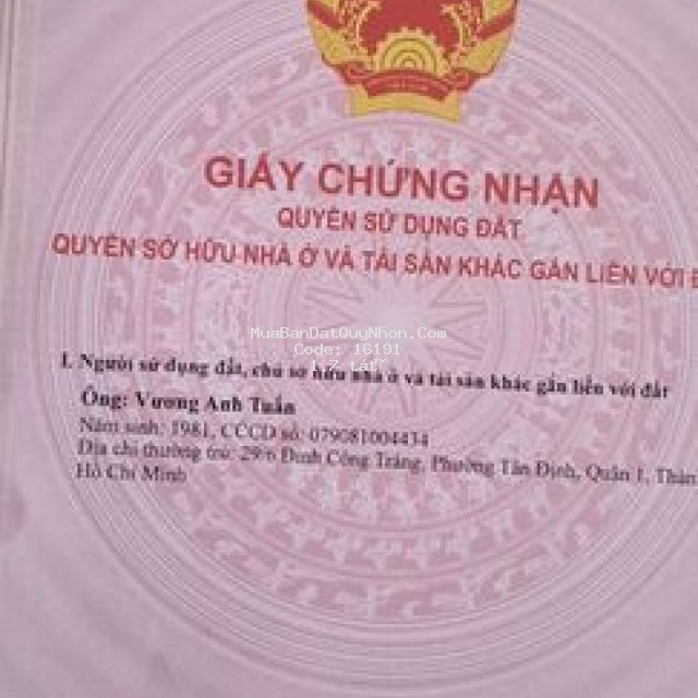 đất tái định cư  thôn chánh oai, cát hải, phù cát