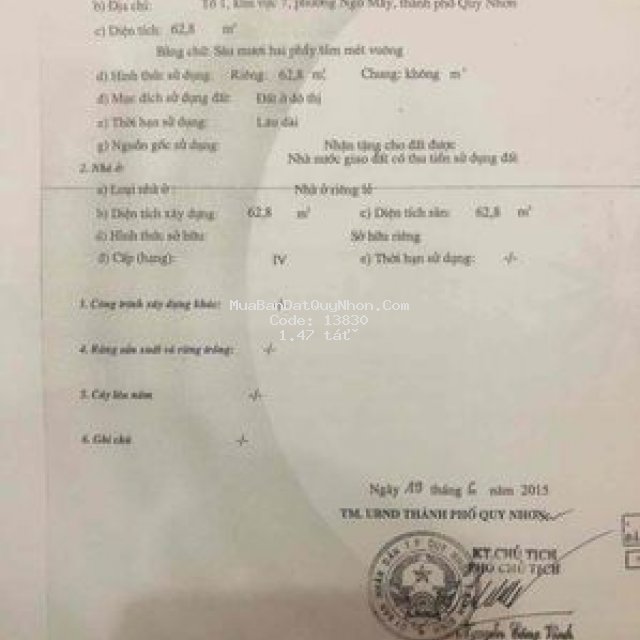 đất trống 62.8m2 ngay trung tâm tp quy nhơn