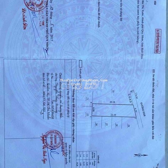 Nhà cần bán lô đất ở p bùi thị xuân ,tp qui nhơn,dt 127m2,shr,mt 12m