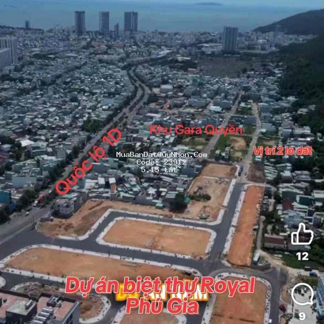 Bán 2 lô đất liền kề (160-162m2) đường a5 - khu gara quyền - quy nhơn