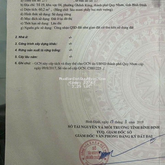 Bán lô đất hẻm ô tô hàn mặc tử giá 2 tỉ 290 triệu