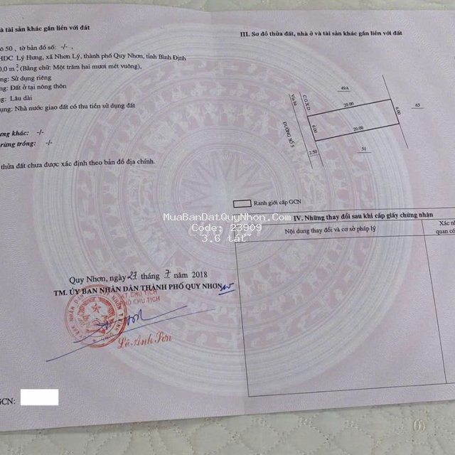 Chính chủ bán gấp! 120m^2 đất biển nhơn lý, sổ đỏ 100%. Chính chủ bán gấp! 120m^2 đất biển nhơn lý, sổ đỏ 100%.