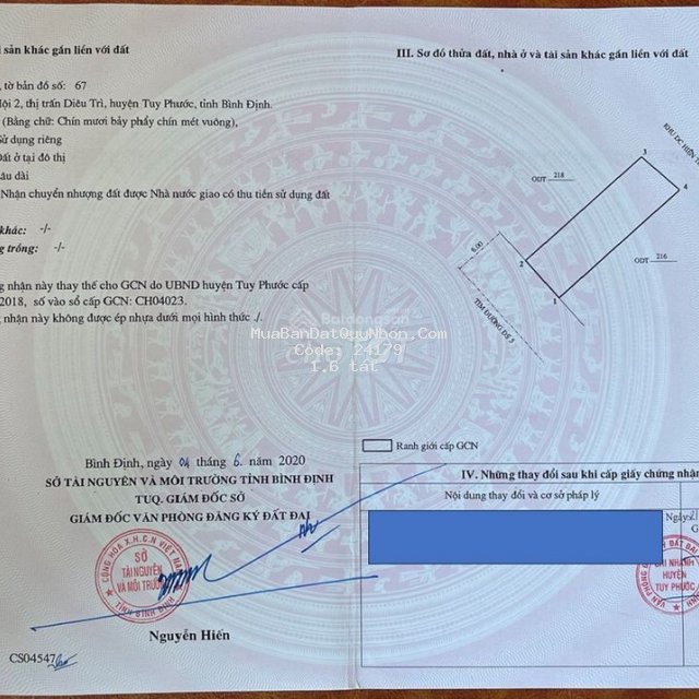 Bán lô đất tại thôn vân hội 2, thị trấn diêu trì, tuy phước, bình định