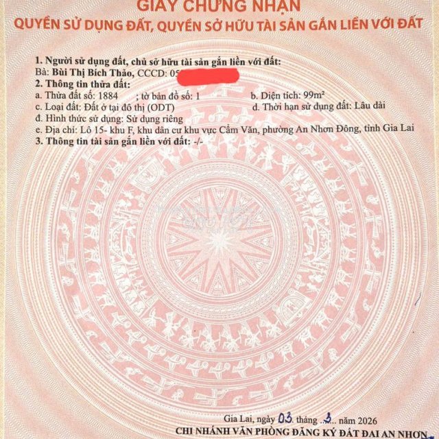 Chính chủ bán đất kdc cẩm văn 99m2 ngang 5,5m - mặt tiền đường 14m