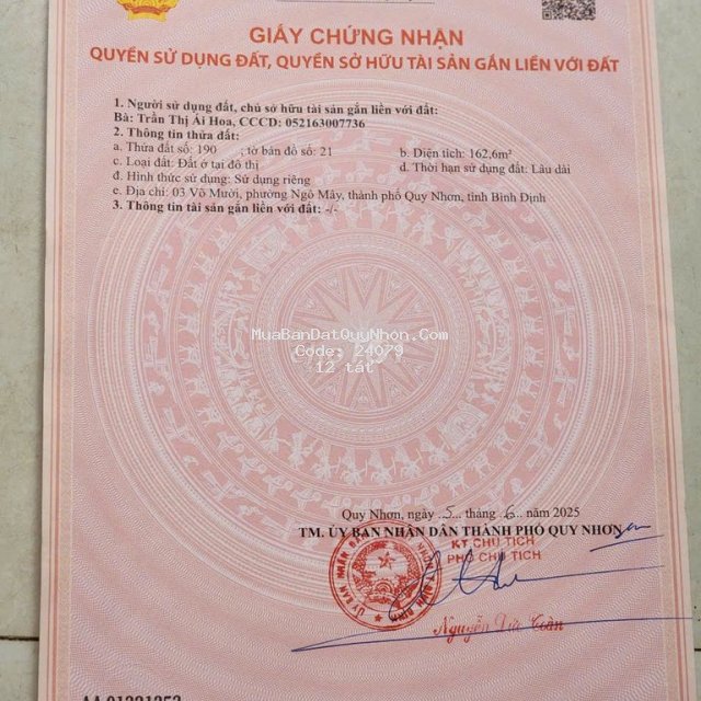 Chính chủ cần bán đất mặt tiền võ mười p. ngô mây trung tâm quy nhơn Chính chủ cần bán đất mặt tiền võ mười p. ngô mây trung tâm quy nhơn